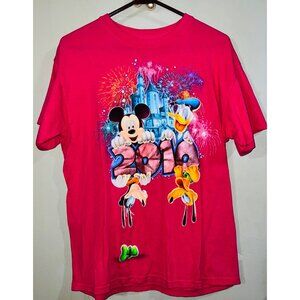 Disney 2010 Mickey & Donald Fireworks T-Shirt Medium (7-9) Pink 100% Cotton